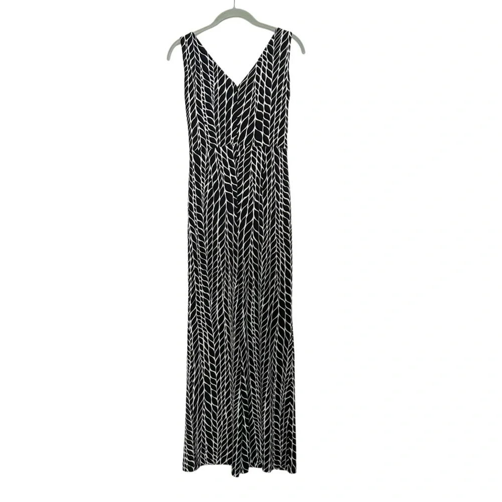 Retro Long Jumpsuit Black and White Geometric Print Sleeveless Flare Wide leg - Picture 3 of 5